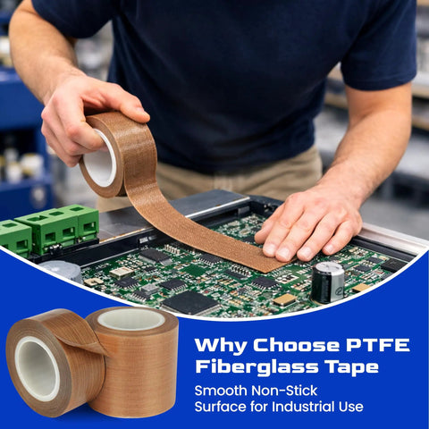 Person applying PTFE Teflon Tape For Heat Sealers High Temp Nonstick Sealing Strip 1 Inch By 33 Ft 0.18mm Thick Replacement Tape