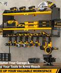 Pro Grade Power Tool Organizer With Charging Station Wall Mount And Surge Protected Power Strip For Garage Organization Cordless Drill And Battery Holder Yellow Shelf