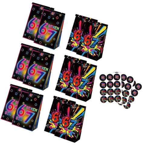 Ice Cream Themed Paper Food Bags With Dope Decorative Stickers, Black Party Packaging For Snacks And Gifts, Easy Organization Pouches