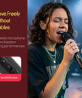 Person singing into VHF Cordless Wireless Microphone System For Karaoke Nights DJ Parties And PA Use Battery Powered Handheld