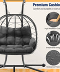 Heavy Duty 700 Lb Double Egg Chair With Stand For Indoor Or Outdoor Use Hanging Egg Chair With Armrests And Headrest UV Resistant Cushions Thick Steel Frame For Chill Comfy Lounging And Reading