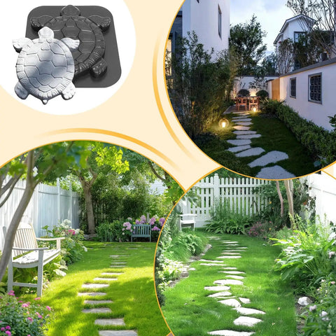 Turtle Shape Concrete Stepping Stone Molds For DIY Garden Paths And Patios Reusable Cement Molds in garden settings