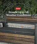 60 Gallon Storage Bench Deck Box For Patio And Outdoor Hangouts In Walnut Finish, Weatherproof Resin Chest on patio