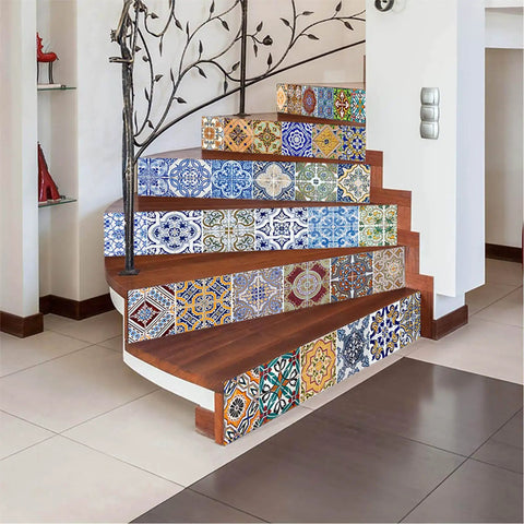 13 Strips Stair Stickers Self Adhesive PVC Home Decor Decals Staircase Murals With Ceramic Tile Pattern 39 Inches Long 7 Inches Wide