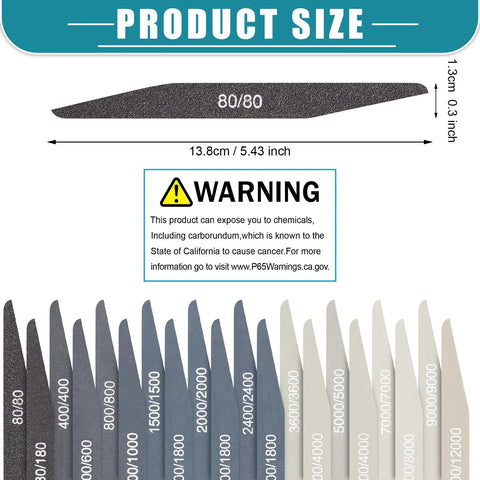 Front view of Honoson 20-piece sanding sticks set for plastic models; assorted grits and double-angle shapes