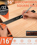 Top Shelf 16 Inch Woodworking Square Ruler Featuring Dead On Sixteenth Inch Markings And Retractable Edge Support for precision cutting.
