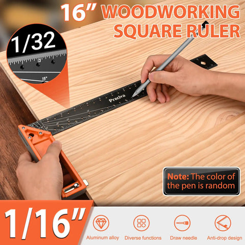 Top Shelf 16 Inch Woodworking Square Ruler Featuring Dead On Sixteenth Inch Markings And Retractable Edge Support for precision cutting.