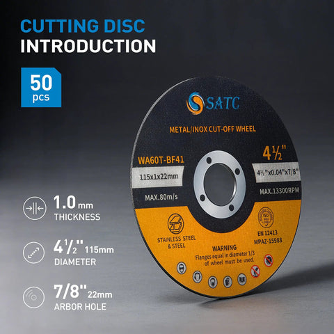 Ultra Thin Cut Off Wheel Set For Metal And Stainless Steel 4.5 Inch 0.040 Inch Thick 50 Piece Pack With Durable Metal Center ANSI Safety Grinder Ready For Angle Grinders Fast Clean Cuts On Aluminum And Steel