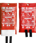 Fire Blanket For Kitchen And Home 40 By 40 Inches, Fiberglass Emergency Safety Blanket showing red storage pouch with instructions.