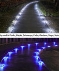 Solar Driveway Lights Outdoor 12 Pack With Dual Color Modes Blue Light And Cool White Waterproof LED Marker Lights on path
