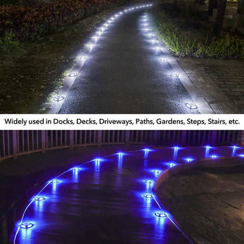 Solar Driveway Lights Outdoor 12 Pack With Dual Color Modes Blue Light And Cool White Waterproof LED Marker Lights on path