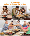 Electric Warming Tray 4 In 1 Food Warmer For Parties And Buffets with adjustable panel setup shown in various party sizes