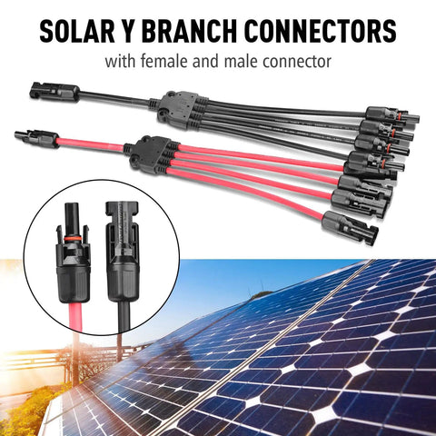1 To 4 Solar Panel Branch Connectors Kit For Parallel Wiring, 30A IP67 Waterproof M To F And F To M Adapters, solar cables