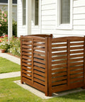 32 Inch Wide By 38 Inch High Three Panel Outdoor AC Fence Screen For Hiding Exterior Unit Trash Cans And Pool Equipment No Dig Wood Privacy Panels With Flexible L Shape Or U Shape Setup Natural Finish enclosing AC unit in garden