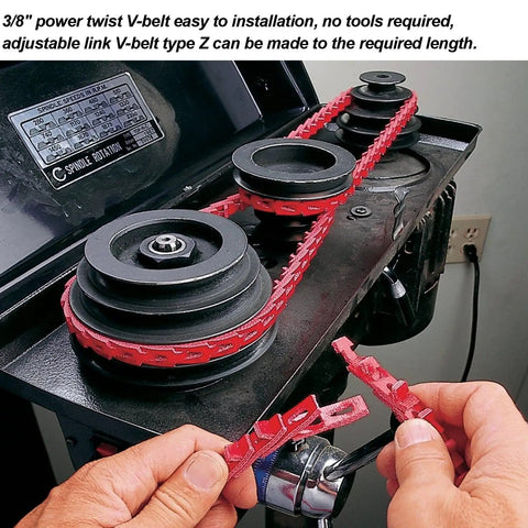 3/8 Inch Power Twist V Belt, 5 Feet Adjustable Link Drive Belt For Lathes, Drill Presses, Table Saws, Bandsaws, And Woodworking Machinery