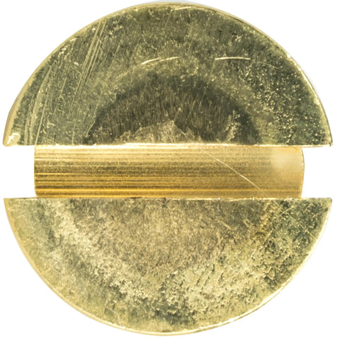 Top Shelf Solid Brass Flat Head Wood Screws #5 X 1/2 Inch With Traditional Slotted Drive, round head detail view.