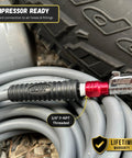 Close-up of the Lightning S2 Quick Connect Tire Air Chuck 1 Quarter Inch F-NPT Closed Flow Self Locking Nozzle showing JACO branding.