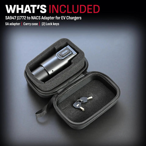 NACS To J1772 EV Charger Adapter For Level 1 And Level 2 Charging, 80 Amps At 250 Volts in case with lock keys included