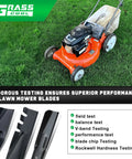 Lawn mower with orange deck featuring Must Have 21 Inch Mulching Blades Replacement For Craftsman And Husqvarna Lawn Mowers 2 Pack Circle Hole Mounting Pattern Fits Craftsman 406712 532406712 And Husqvarna 21 Inch Deck Push Walk Behind Mowers.