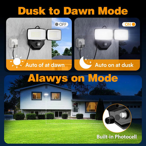 Slick Black 32W Dusk To Dawn LED Flood Light With Dual Pivot Heads And Plug And Play Cord Sheds A Hella Bright 3200 Lumen 6500K Glow Across Yard Patio Driveway For Super Secure Nighttime Coverage
