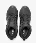 Top view of All Black Steel Toe Waterproof Work Boots for Men with Rugged Construction Durable Toe Cap ASTM 2413 18 Safety Rating.