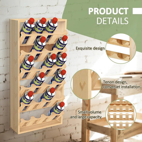 6 Tier Wall Mount Can Rack For 24 Spray Paint Or Lube Cans, Wood Shelf Organizer, Pine Wood Construction, holding spray cans