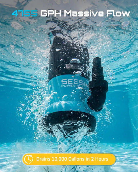 Underwater view of One HP Submersible Water Pump With 4755GPH High Flow Beast showing water removal capability.
