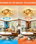Caged Low Profile Ceiling Fan With Light 20 Inch Flush Mount Boho Hemp Rope Farmhouse Style Six Gear Wind Speeds Reversible Motor