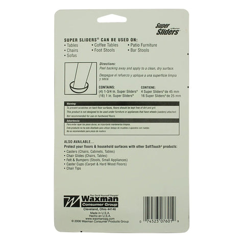 White Rubber Screw On Furniture Bumpers 7/8 Inch Anti Scuff Chair Leg Caps slide like butter on floor protector packaging instructions.