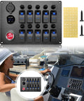 All In One Marine Rocker Switch Panel With LED Circuit Breaker 10 Circuits 12V 24V DC Socket Horn Button Dual USB Charger And Voltmeter IP65 Waterproof
