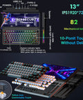 Dope 82 Key Mechanical Keyboard Featuring A Massive 13 Inch Foldable Touchscreen Monitor with RGB backlighting and USB setup.