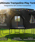 12 Ft Round Trampoline Tent Cover For 12 Ft Frames, Fits 8 Curved Poles With LED Lights, Tear Resistant Oxford Cloth