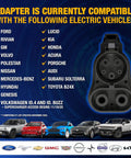 Nacs To Ccs1 Electric Vehicle Charging Adapter Drops Straight On Tesla Networks For Hella Fast Power Up To Five Hundred Amps Heavy Duty Build showcasing compatibility list with electric vehicles.