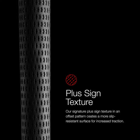 Close-up of Plus Sign textured surface on Tour Velvet 360 Golf Grip Midsize White 1 Pack for Durable Comfort with Non Slip Technology.