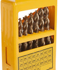 29 Piece Pilot Point Drill Bit Set With Metal Index for clean starts and accurate holes, packaged in yellow case