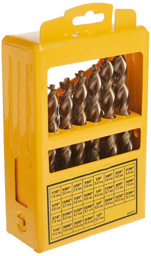 29 Piece Pilot Point Drill Bit Set With Metal Index for clean starts and accurate holes, packaged in yellow case