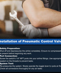 Person holding a wrench with installation steps for BA14500 One Quarter Inch Pneumatic Control Valve Air Toggle Switch.