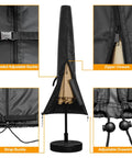 Heavy Duty Patio Umbrella Cover For 9 To 13 Ft Cantilever Umbrellas With Zipper And Support Pole 600D PU Coated