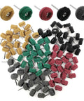 Buffing wheels set, 100-pack donut-shaped abrasive buffs with metal shanks in assorted colors for rotary tools