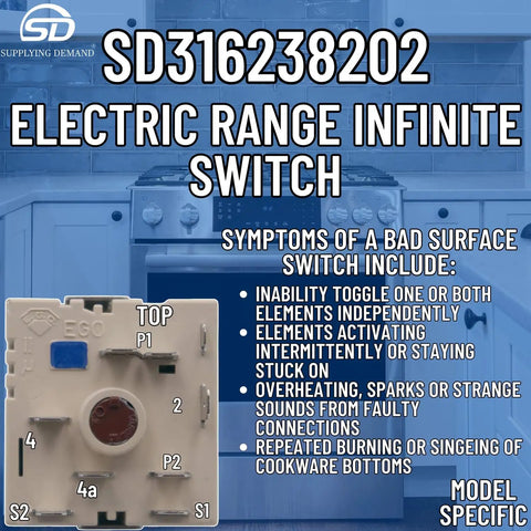 Electric Range Infinite Switch Replacement Model Specific Fit For 240V 15A On Off Temperature Control And Burner Power Compatible With 316238202 4838969 AP6799823 PS12584881, EGO switch