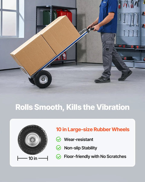 Heavy Duty Aluminum Hand Truck Dolly With Non Slip Wheels And Handle, 500 Lb Capacity Portable Trolley in use with boxes