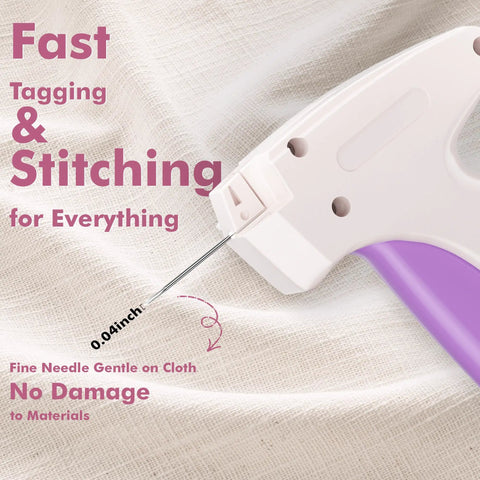 Portable Handheld Clothing Mending Tool For Quick At Home Seam Repairs with fine needle on fabric background.