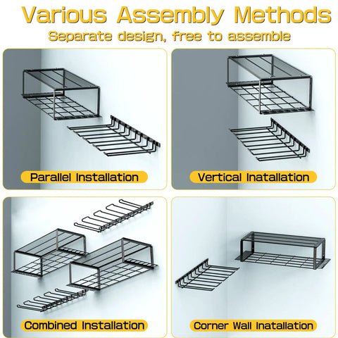 Heavy Duty Wall Mounted Power Tool Organizer 3 Tier Storage Rack For Cordless Drill Tools Strong Wire Mesh Top And Iron Support Space Saving