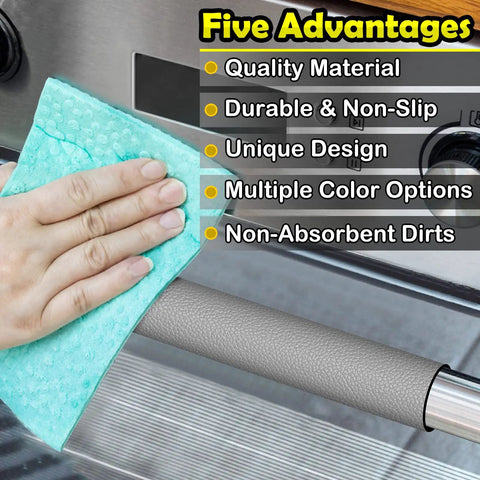 Leather Refrigerator Door Handle Covers 6 Pack Keeps Fridge Microwave Oven Stove And Dishwasher Handles Clean From Oil Stains No Sweat Quick Wipe Kitchen Decor Grey with hand wiping handle cover
