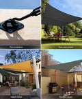 Pro Grade Heavy Duty 6 Inch 304 Stainless Sun Shade Hardware Kit showcasing different installation methods in outdoor settings