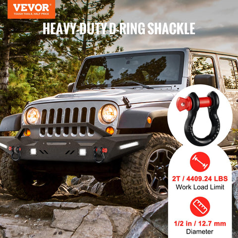 Half Inch D Ring Shackle 4 Pack Alloy Steel 17637 Lbs Break Strength Eight Ton With Five Eighths Screw Pin for Jeep