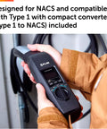 Electric Vehicle Charger Test Adapter With NACS Plug And Type 1 Converter for safe easy plug and play testing held in hand