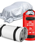 Heavy Duty Silicone Coated Fiberglass Vehicle Fire Blanket Badass Auto Protection Shield For Electric Cars And Trucks with rolled blanket and storage bag.