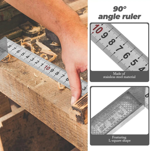 90 Degree L Square Stainless Steel Carpenter Ruler Portable Measuring Tool For Machinists And Model Makers on wooden surface