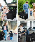 Airplane Ready Infant Car Seat Travel Bag With Padded Interior and Side Pocket, shown in various travel scenarios, Black